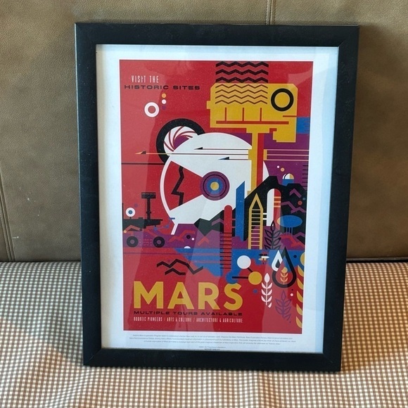 Retro Space Travel Poster Travel Mars poster in frame. Approx 17.5 x 13.5” - Picture 2 of 11